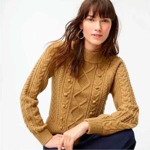 J Crew Camel Cable Knit Sweater Women’s Medium Lambswool Blend Classic Pullover